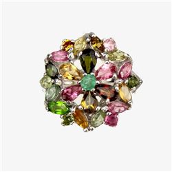 Natural Emerald & Fancy Tourmaline Ring