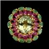 Image 1 : Natural Green Amethyst 15x11mm, Emerald Ruby Ring