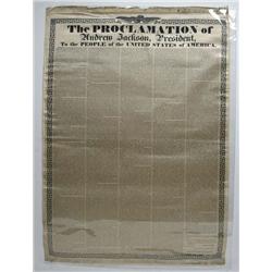 PRINTED SILK BROADSIDE, ANDREW JACKSON TO THE PEO