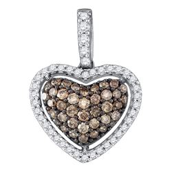 Round Brown Diamond Heart Pendant 1/2 Cttw 10kt White Gold