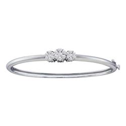 Diamond Flower Cluster Bangle Bracelet 1.00 Cttw 14kt White Gold