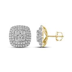 Diamond Double Square Frame Cluster Earrings 1-1/2 Cttw 14kt Yellow Gold