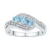Image 1 : Round Lab-Created Blue Topaz 3-stone Diamond Ring 1/2 Cttw 10kt White Gold