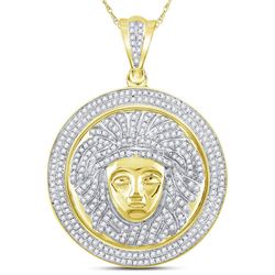 Mens Diamond Gorgon Medusa Circle Medallion Charm Pendant 1.00 Cttw 10kt Yellow Gold