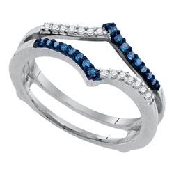 Round Blue Color Enhanced Diamond Ring Guard Wrap Enhancer Band 1/5 Cttw 10kt White Gold