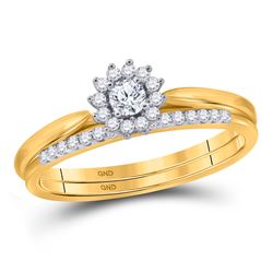 Diamond Halo Bridal Wedding Engagement Ring Band Set 1/4 Cttw 10kt Yellow Gold