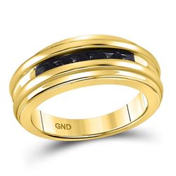 Mens Round Black Color Enhanced Diamond Band Ring 1/4 Cttw 10kt Yellow Gold