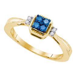 Round Blue Color Enhanced Diamond Simple Cluster Ring 1/6 Cttw 10kt Yellow Gold