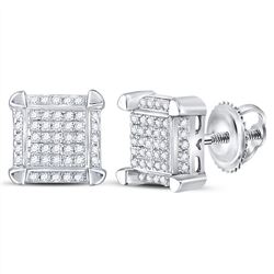 Mens Diamond Square Cluster Stud Earrings 1/6 Cttw 10kt White Gold