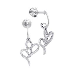 Diamond Double Heart Dangle Earrings 1/6 Cttw 10kt White Gold