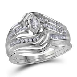 Marquise Diamond Bridal Wedding Engagement Ring Band Set 1/2 Cttw 14kt White Gold