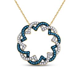 Round Blue Color Enhanced Diamond Circle Pendant 1/3 Cttw 10kt Yellow Gold
