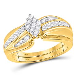 Diamond Cluster Wedding Bridal Ring Set 3/8 Cttw 10k Yellow Gold
