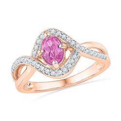 Oval Lab-Created Pink Sapphire Solitaire Twist Ring 1/2 Cttw 10kt Rose Gold