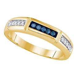 Round Blue Color Enhanced Diamond Band Ring 1/4 Cttw 14kt Yellow Gold