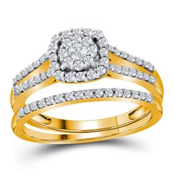Diamond Split-shank Bridal Wedding Engagement Ring Band Set 1/2 Cttw 10kt Yellow Gold