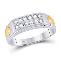Mens Diamond Cross Wedding Band Ring 1/6 Cttw 10kt Two-tone Gold
