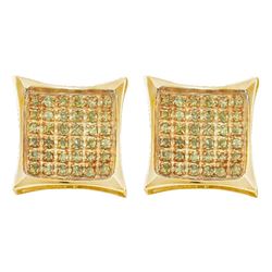 Mens Round Color Enhanced Diamond Square Kite Cluster Earrings 1/10 Cttw 10kt Yellow Gold