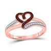 Image 1 : Round Red Color Enhanced Diamond Heart Ring 1/8 Cttw 10kt Rose Gold