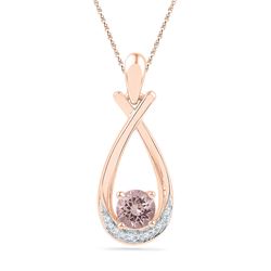 Round Lab-Created Morganite Solitaire Diamond Teardrop Pendant 3/8 Cttw 10kt Rose Gold