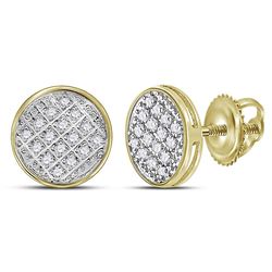 Mens Diamond Circle Cluster Stud Earrings 1/12 Cttw 10kt Yellow Gold