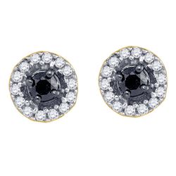 Round Black Color Enhanced Diamond Stud Screwback Earrings 1/5 Cttw 10kt Yellow Gold