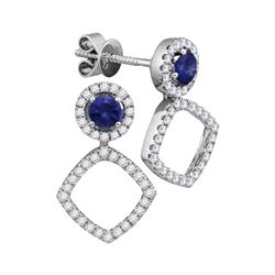 Round Blue Sapphire Convertible Square Dangle Jacket Earrings 7/8 Cttw 18kt White Gold