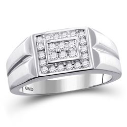 Mens Diamond Rectangle Cluster Ring 3/8 Cttw 10kt White Gold