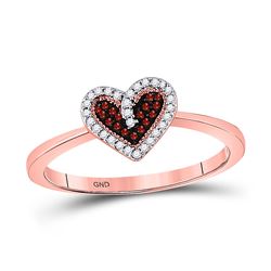 Round Red Color Enhanced Diamond Small Heart Ring 1/10 Cttw 10kt Rose Gold