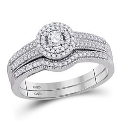 Diamond Halo Bridal Wedding Engagement Ring Band Set 1/3 Cttw 10k White Gold
