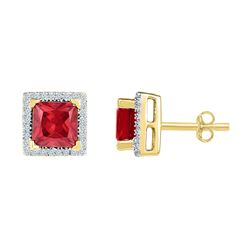Lab-Created Ruby Stud Earrings 2.00 Cttw 10kt Yellow Gold