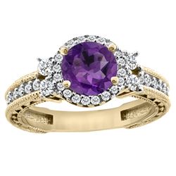 1.46 CTW Amethyst & Diamond Ring 14K Yellow Gold - REF-77F4N