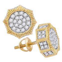 Mens Diamond Starburst 3D Cluster Stud Earrings 3/4 Cttw 10kt Yellow Gold