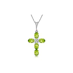 Genuine 1.88 ctw Peridot & Diamond Necklace 14KT White Gold - REF-39N8R