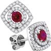 Image 1 : Round Ruby Square Frame Stud Earrings 7/8 Cttw 18kt White Gold