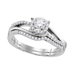 Diamond Halo Bridal Wedding Engagement Ring Band Set 1/2 Cttw 10k White Gold