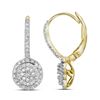 Image 1 : Diamond Flower Cluster Dangle Leverback Earrings 1/2 Cttw 10kt Yellow Gold