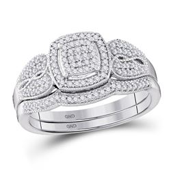 Diamond Square Bridal Wedding Engagement Ring Band Set 1/3 Cttw 10kt White Gold