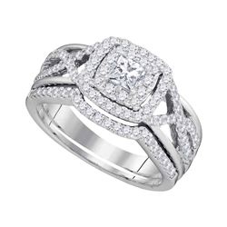 Diamond Bridal Wedding Engagement Ring Band Set 7/8 Cttw 14kt White Gold