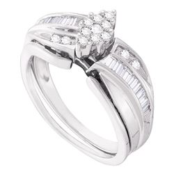 Diamond Cluster Bridal Wedding Engagement Ring Band Set 3/8 Cttw 10kt White Gold