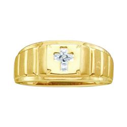 Mens Diamond Cross Faith Ring .01 Cttw 10kt Yellow Gold