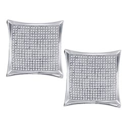 Diamond Square Kite Cluster Screwback Earrings 1-7/8 Cttw 10kt White Gold