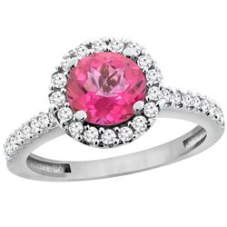 1.38 CTW Pink Topaz & Diamond Ring 14K White Gold - REF-60F8N