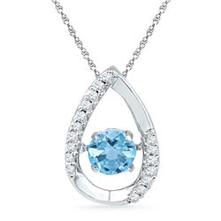 Round Lab-Created Blue Topaz Solitaire Pendant 3/4 Cttw 10kt White Gold