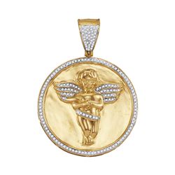 Mens Diamond Circle Angel Cherub Medallion Charm Pendant 1/2 Cttw 10kt Yellow Gold