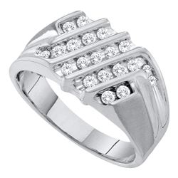 Mens Diamond Stripe Cluster Band Ring 1/2 Cttw 10kt White Gold