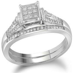 Diamond Bridal Wedding Engagement Ring Band Set 1/5 Cttw 14kt White Gold