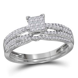 Diamond Cluster Bridal Wedding Engagement Ring Band Set 1/2 Cttw 14kt White Gold