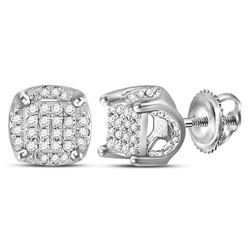 Mens Diamond Cluster Stud Earrings 1/5 Cttw 10kt White Gold