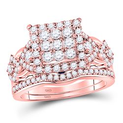 Diamond Bridal Wedding Engagement Ring Band Set 1-1/4 Cttw 14kt Rose Gold